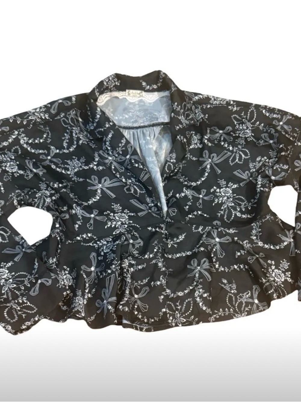 Black Floral Bow-Print Pajama Top - Women's Sleepwear